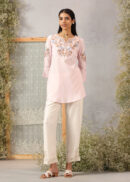 Pink Cotton Kurti with Floral Embroidery