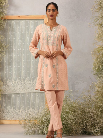 Peach Embroidered Nargis Kurta