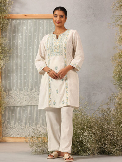 Pearl White Embroidered Nargis Kurta