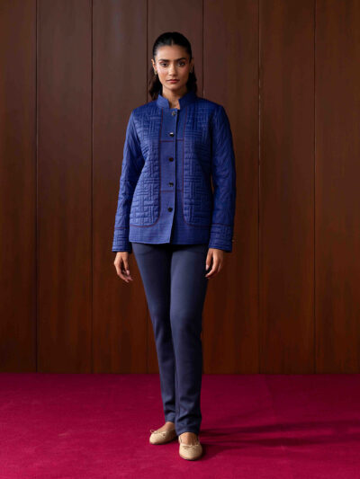 Althea Blue Quilted Panelled Jacket